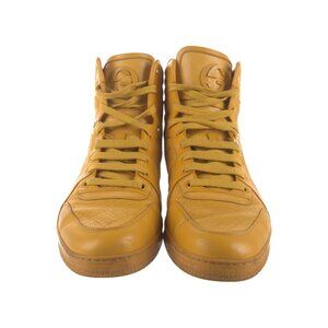 Gucci Leather High Top Sneakers Size 11.5 Yellow Web Accent Lace-Up Round-Toe